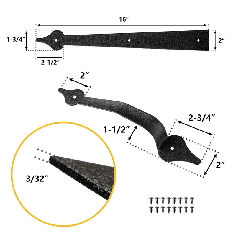 skysen Steel Garage Door Decorative Hinges Handles Accents Hardware kit Screw Mount,Black(tckls-2 Pack) - Image 3